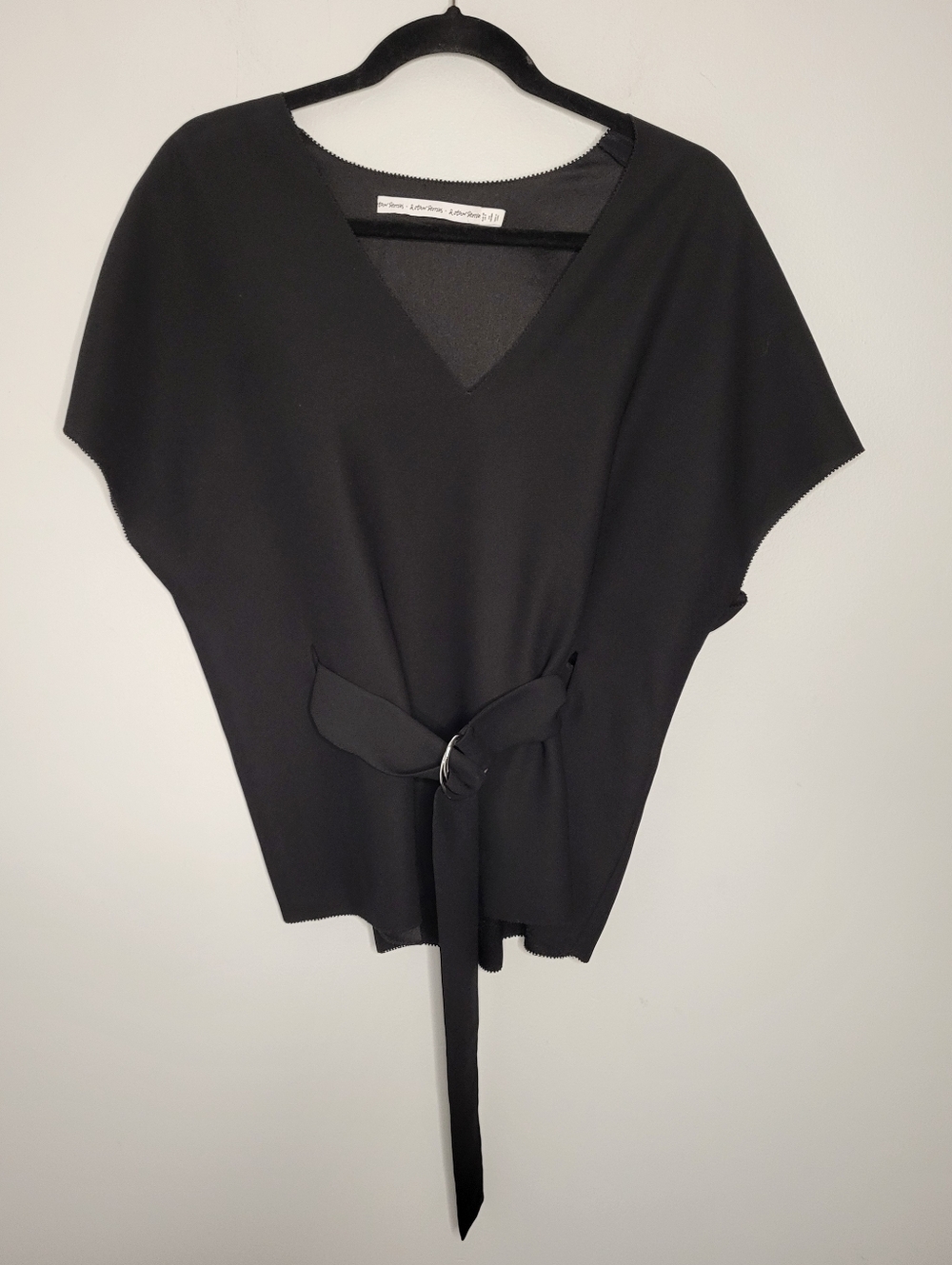 & Other Stories Black Belted Dolman Sleeve V-Neck Top Size 8 Minimal Chic